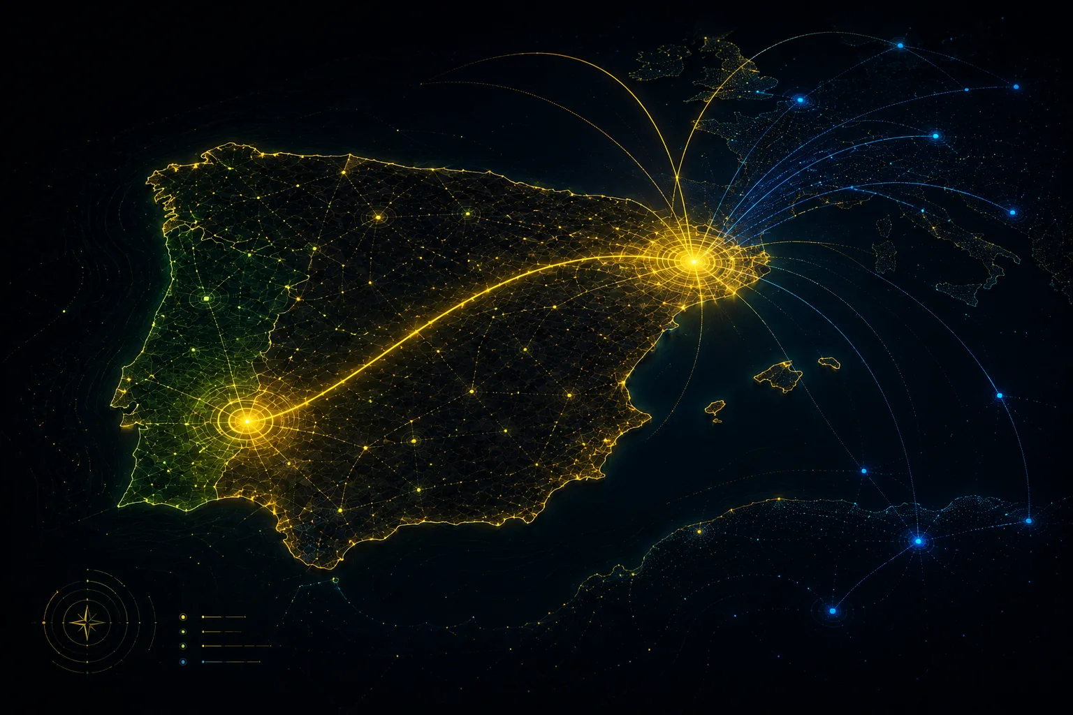 Abstract Lisbon and Portugal search service-area visual with technical signal paths and local market coverage.