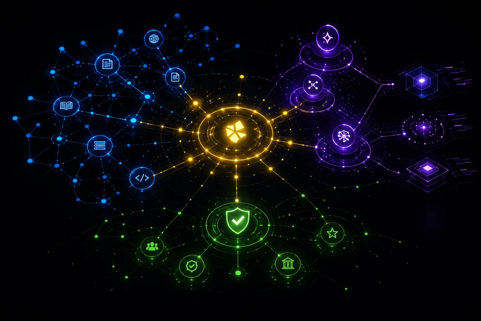 Abstract AI Search and GEO system showing entity nodes, source verification paths, and citation signals.