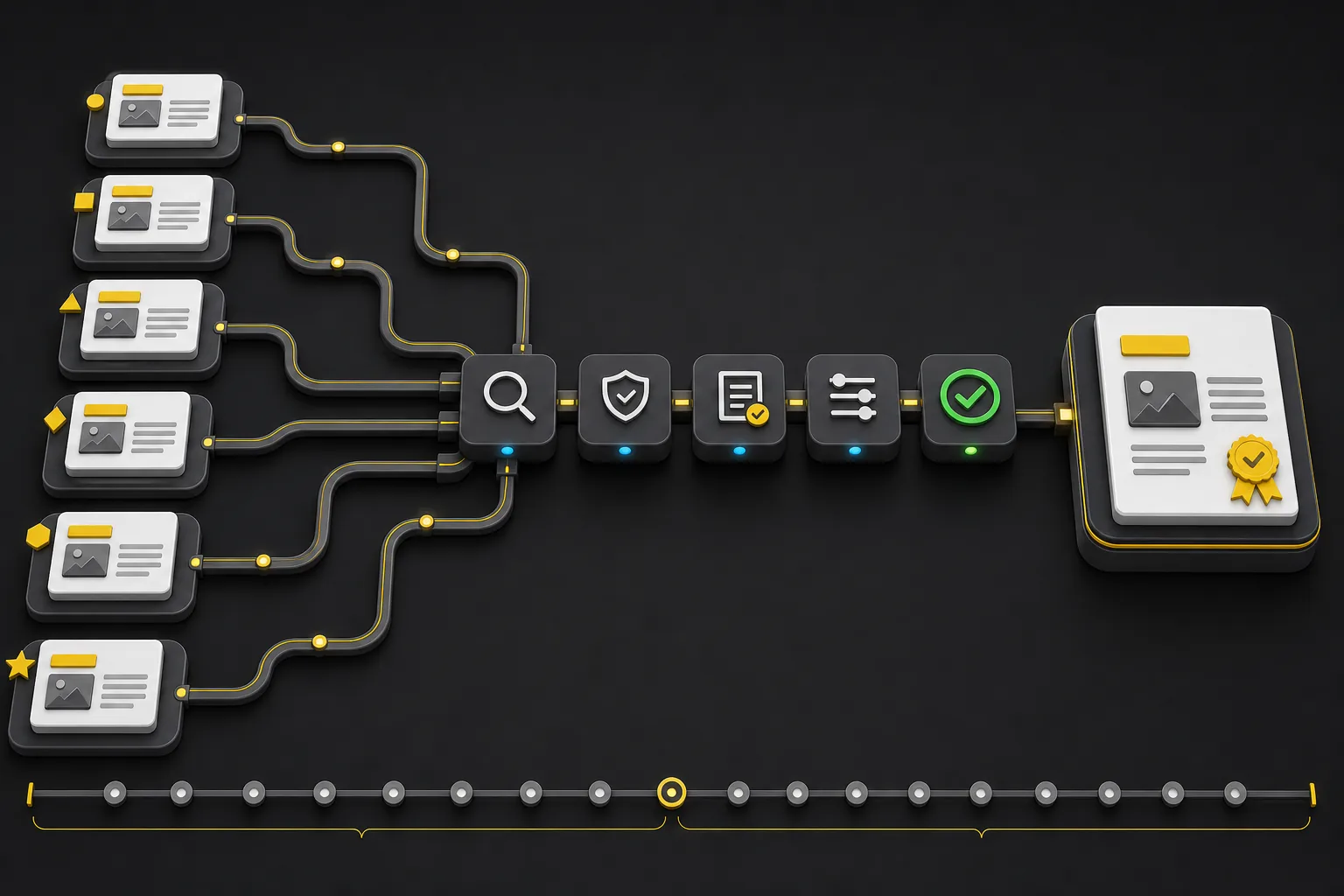Technical SEO workflow showing duplicate URL paths converging on one canonical destination
