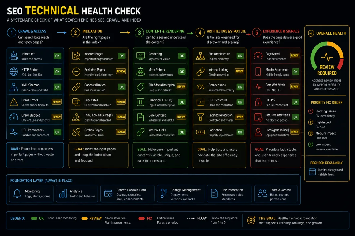 Mockup of an AI bot access log review table with user agent groups, path groups, edge decisions, SEO decisions, security decisions, and review status.