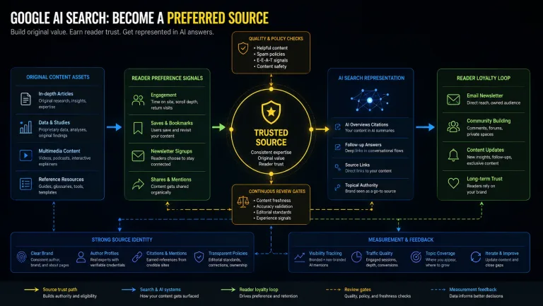 Trusted source system for Preferred Sources in Google AI Search
